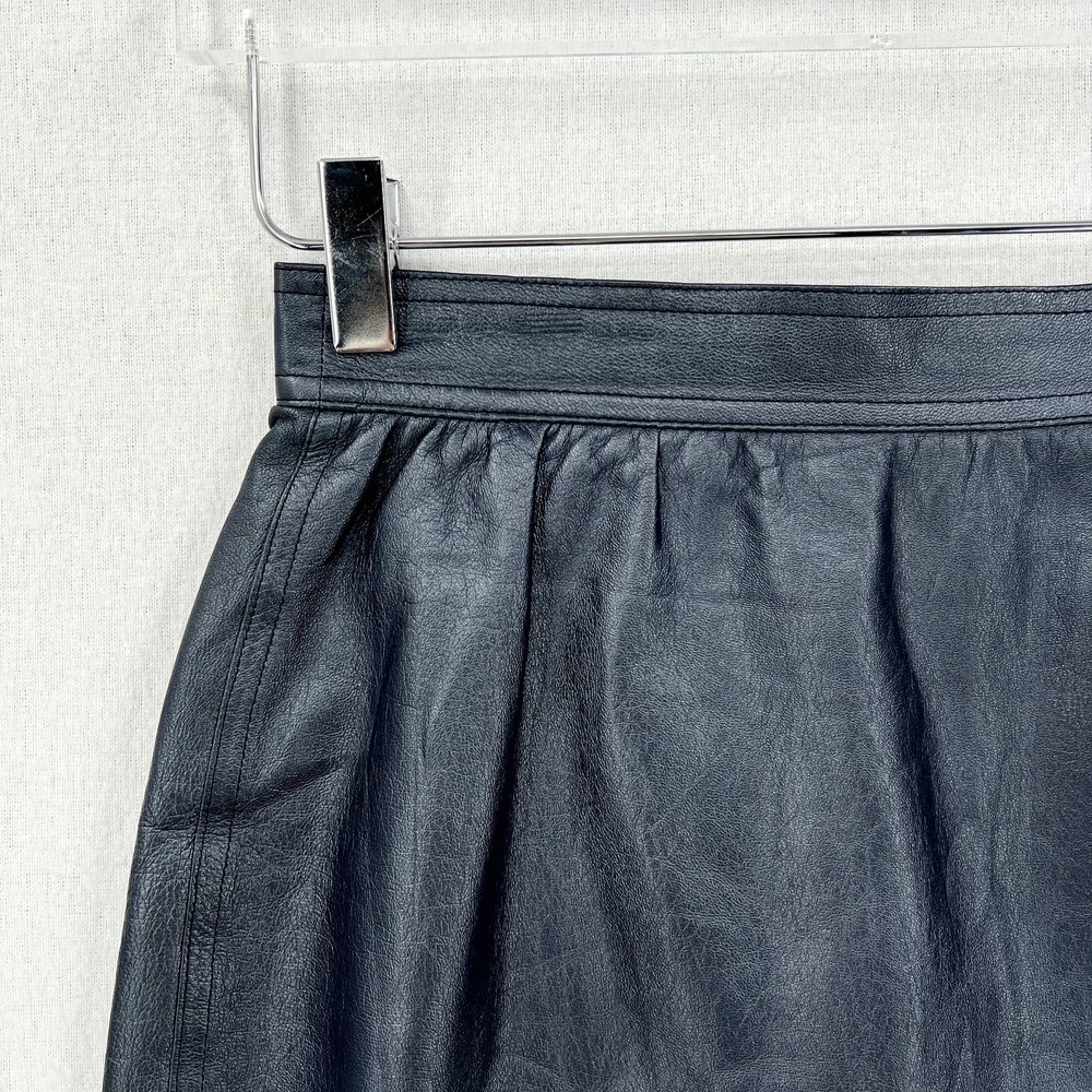 VINTAGE UNGARO PARALLELE PARIS Leather Skirt Womens Small XS Blue Metallic - Picture 3 of 13